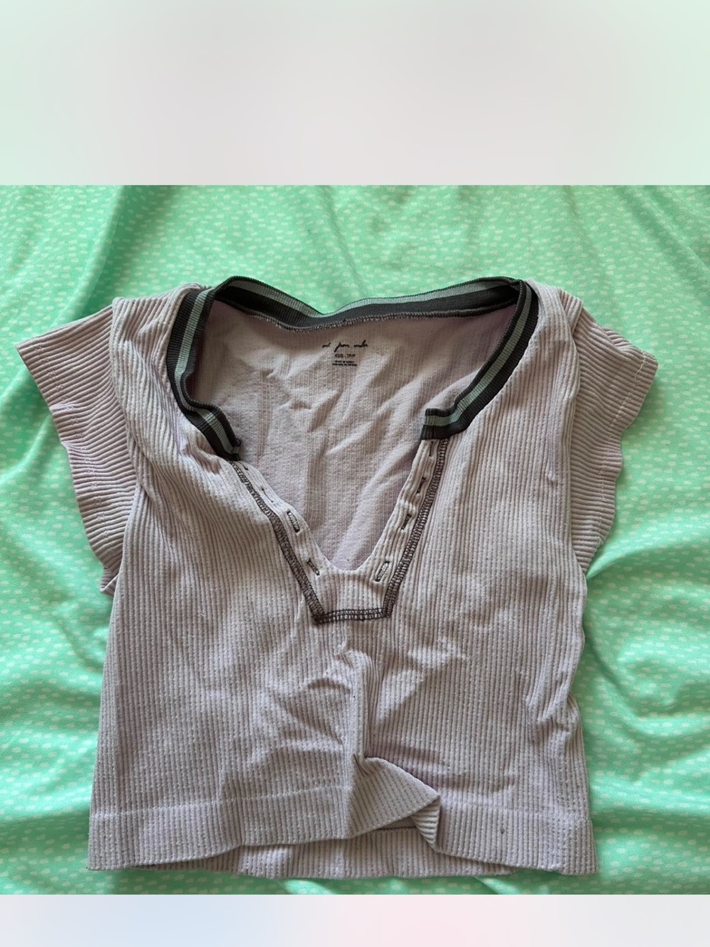 Out from the Under Light Pink & Brown Ribbed V-Neck Women's Top